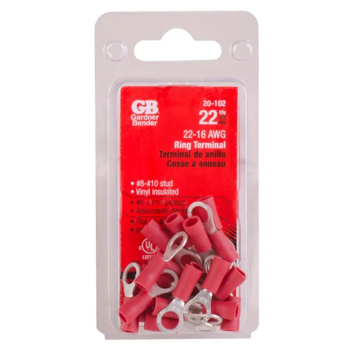 Gardner Bender #22-#18 AWG (0.8 mm²) Vinyl-Insulated Ring Terminals (8 to 10 Stud)