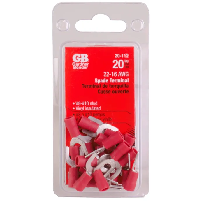 Gardner Bender #22-#18 AWG (0.8 mm²) Vinyl-Insulated Spade Terminals (8 to 10 Stud)