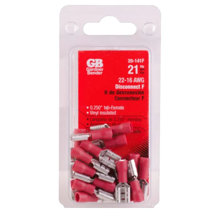 Gardner Bender #22-#16 AWG (1 mm²) Vinyl-Insulated Disconnect (0.25" Tab) - Female