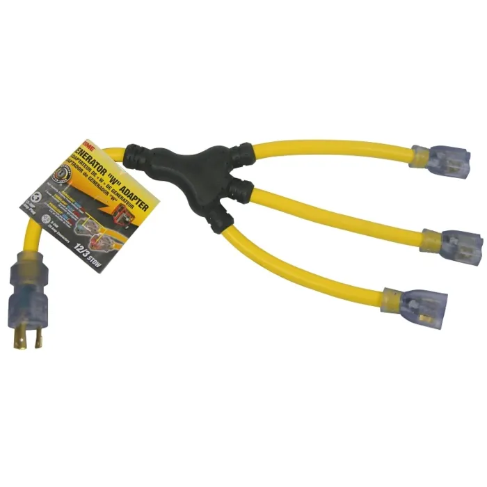 W-Adapter Generator with Indicator Light and 12/3 AWG Cable (Yellow) 2 ft
