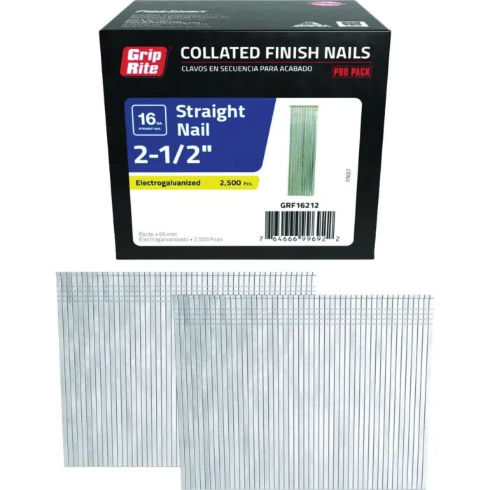 Grip-Rite 2-1/2 In. 16 ga Electrogalvanized Straight Collated Finishing Nail (2500-Count)