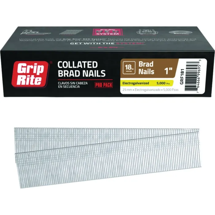 Grip-Rite 1 In. 18 ga Electrogalvanized Collated Brad Nail (5000-Count)