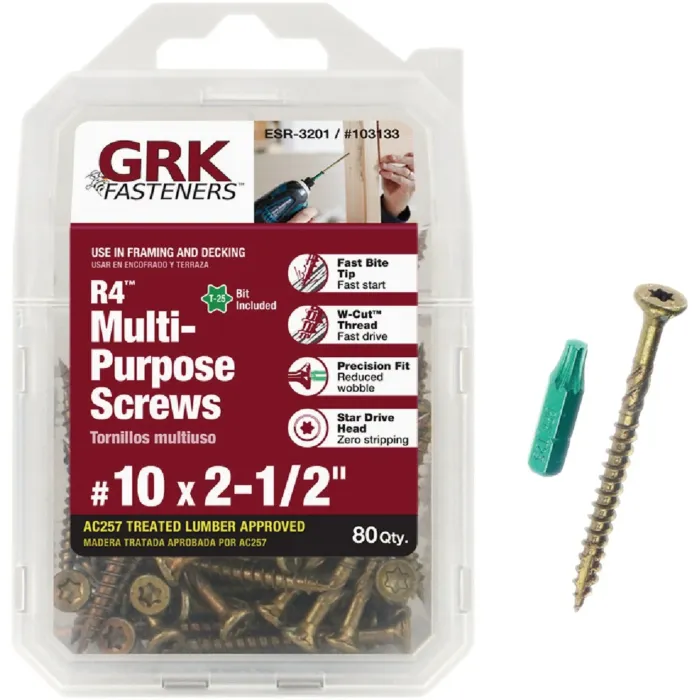 GRK Fasteners #10 x 2-1/2" T-25 Star Drive, Multi-Purpose Screw, Climatek Coating (Bulk Box 80 pc)