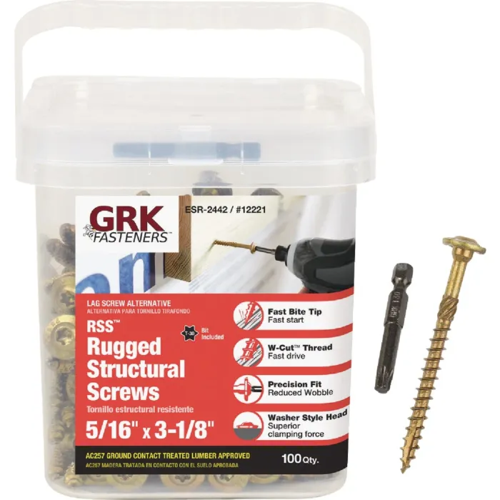 GRK Fasteners 5/16" x 3-1/8" T-30 Star Head, Structural Lag Screw, Climatek Coating (Bulk Box 100 pc)