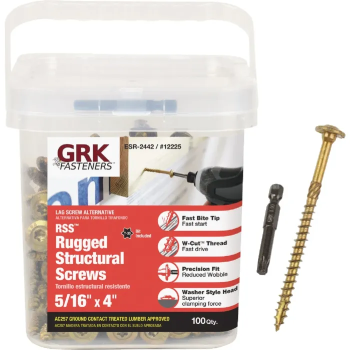 GRK Fasteners 5/16" x 4" T-30 Star Head, Structural Lag Screw, Climatek Coating (Bulk Box 100 pc)