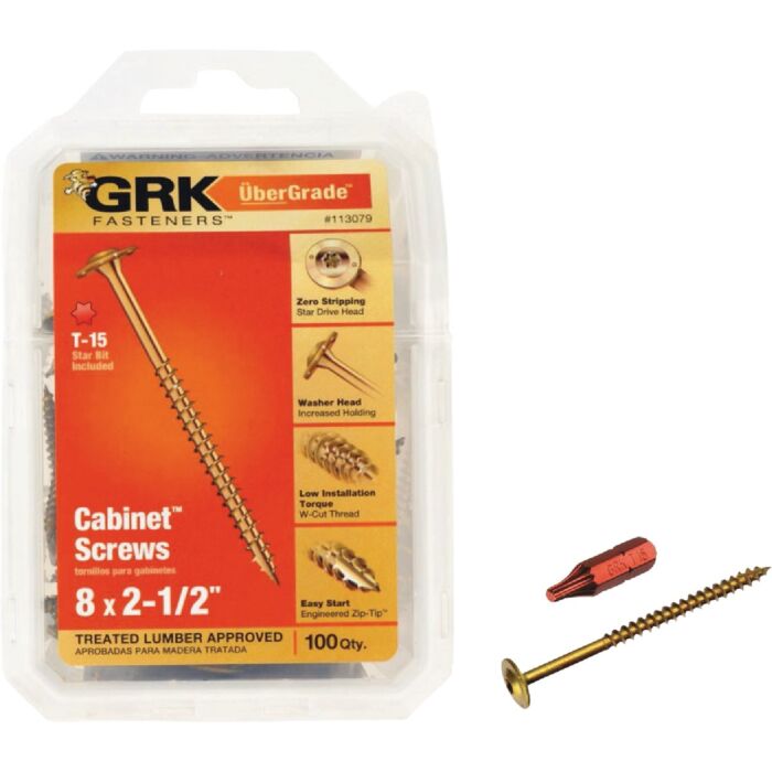 GRK Fasteners #8 x 2-1/2" T-15 Star, Cabinet Screw, Climatek Coating