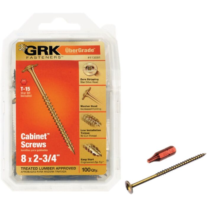 GRK Fasteners #8 x 2-3/4" T-15 Star, Cabinet Screw, Climatek Coating