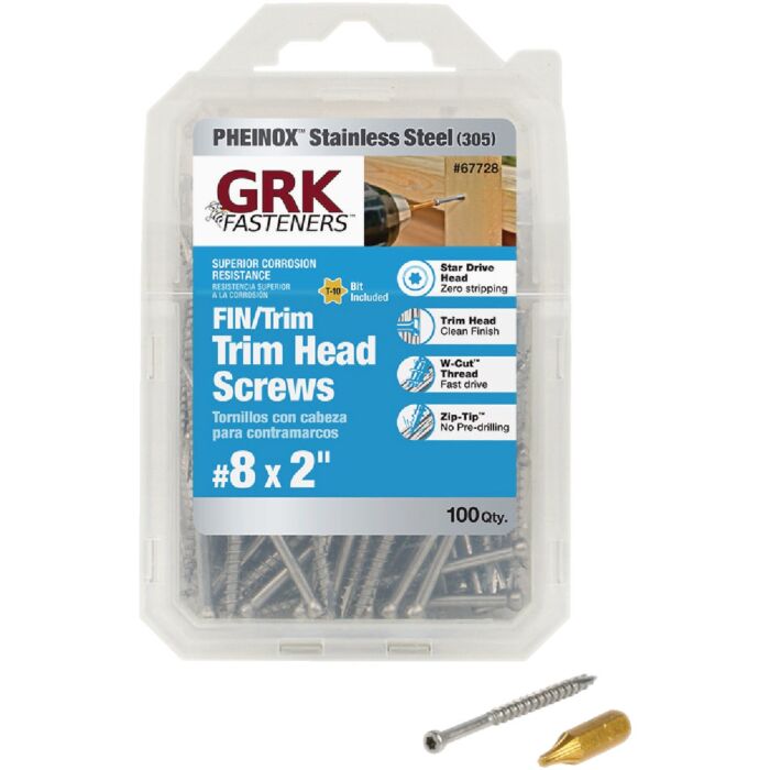 GRK Fasteners #8 x 2" Star Drive, Trim Head Screw, Stainless Steel (Bulk Box 100 pc)