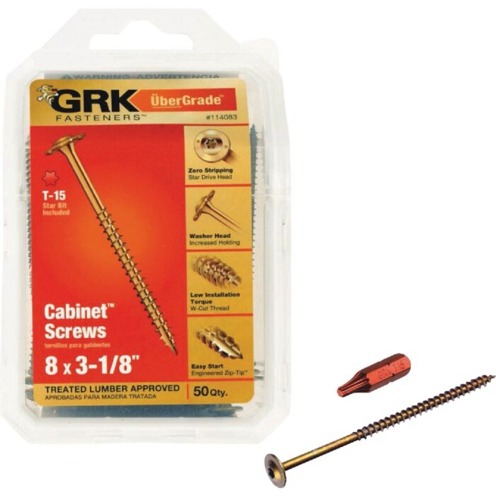 GRK Fasteners #8 x 3-1/8" T-15 Star, Cabinet Screw, Climatek Coating