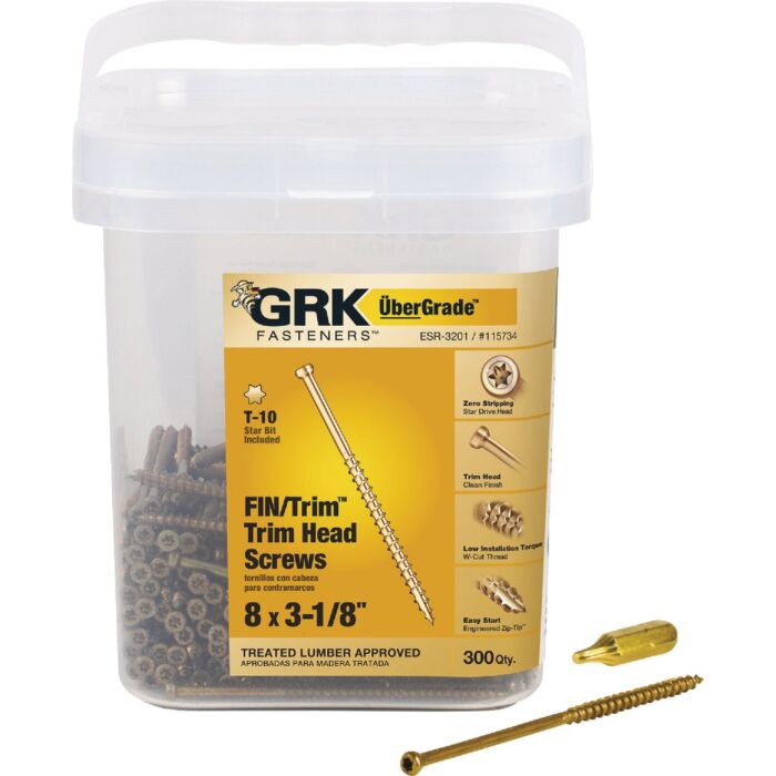 GRK Fasteners #8 x 3-1/8" Star Drive, Trim Head Screw, Climatek Coating (Bulk Box 300 pc)