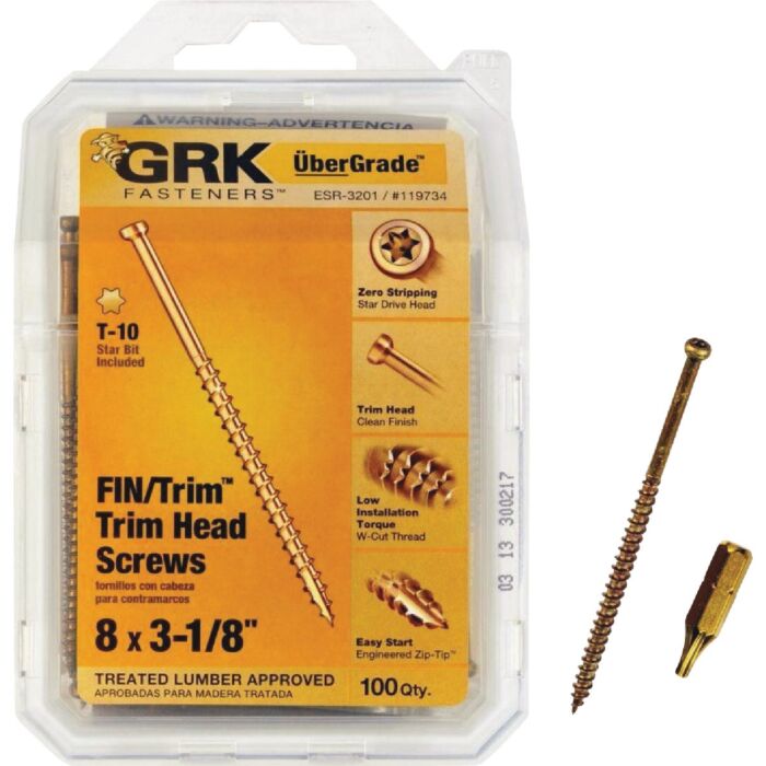 GRK Fasteners #8 x 3-1/8" Star Drive, Trim Head Screw, Climatek Coating (Bulk Box 100 pc)