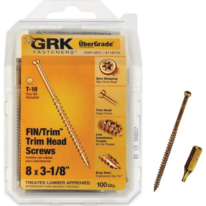GRK Fasteners #8 x 3-1/8" Star Drive, Trim Head Screw, Climatek Coating (Bulk Box 100 pc)