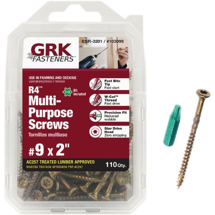 GRK Fasteners #9 x 2" T-25 Star Drive, Multi-Purpose Screw, Climatek Coating (Bulk Box 110 pc)