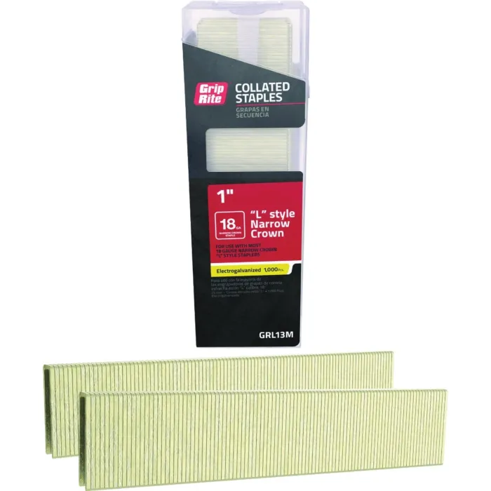 Grip-Rite 1/4 In. x 1 In. 18 ga Electrogalvanized L-Style Collated Narrow Crown Staple (1000-Count)