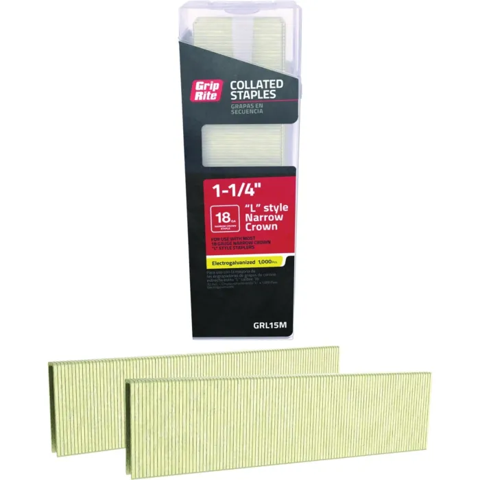Grip-Rite 1/4 In. x 1-1/4 In. 18 ga Electrogalvanized L-Style Collated Narrow Crown Staple (1000-Count)