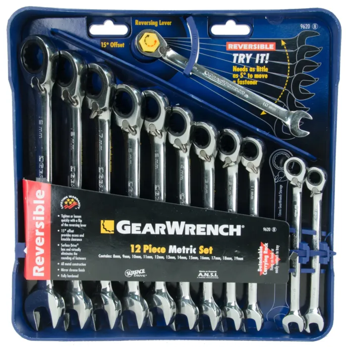 GearWrench 12 Pc. Reversible Combination Ratcheting Wrench Set Metric