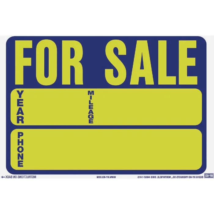 HY-KO Hy-Ko Auto For Sale Static Cling Sign