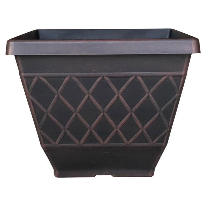 Southern Patio Textured Resin Square Planter (Brown) 16 in. H