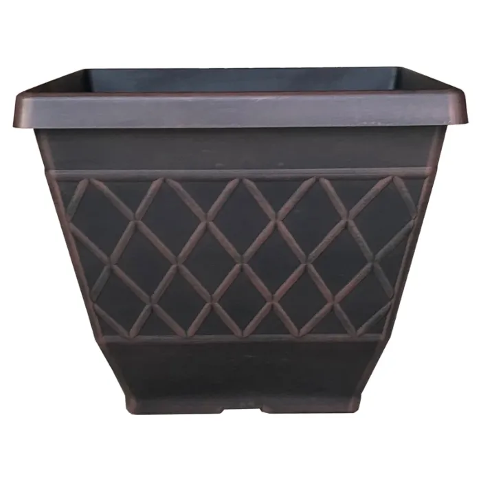 Southern Patio Textured Resin Square Planter (Brown) 16 in. H