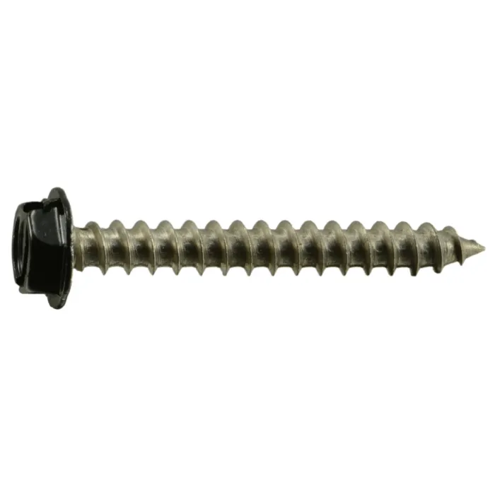 #10 x 1-1/2" Slotted Hex Washer Head, Sheet Metal Screw, Stainless Steel, Black 