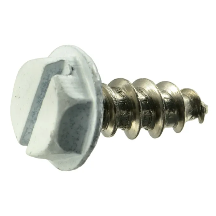 #10 x 1/2" Slotted Hex Washer Head, Sheet Metal Screw, Stainless Steel, White 