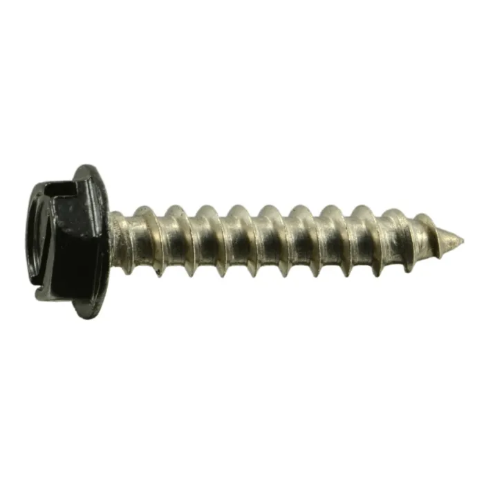 #10 x 1" Slotted Hex Washer Head, Sheet Metal Screw, Stainless Steel, Black 