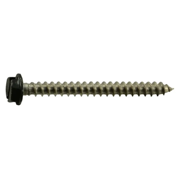 #10 x 2" Slotted Hex Washer Head, Sheet Metal Screw, Stainless Steel, Black 