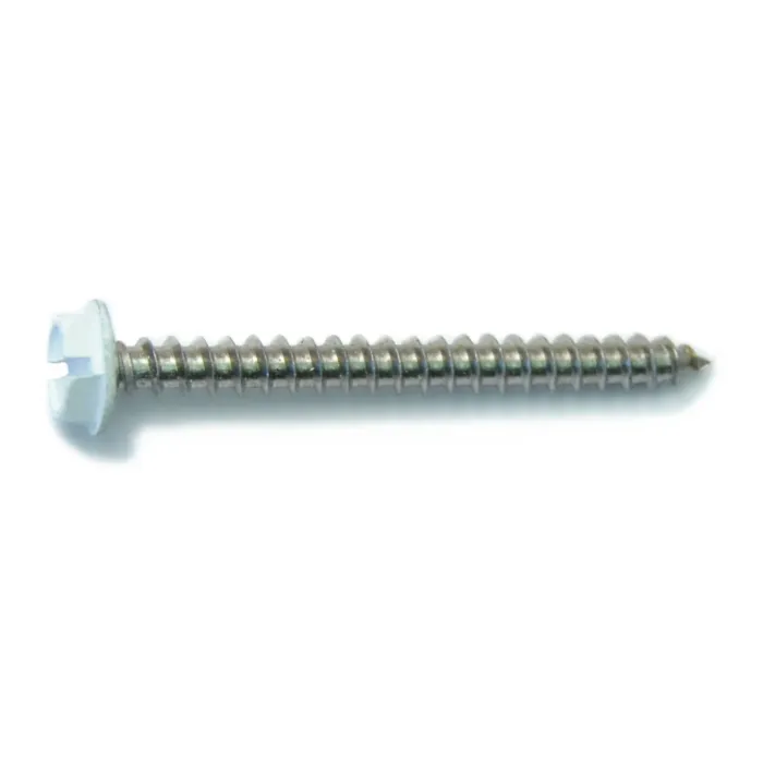 #10 x 2" Slotted Hex Washer Head, Sheet Metal Screw, Stainless Steel, White 