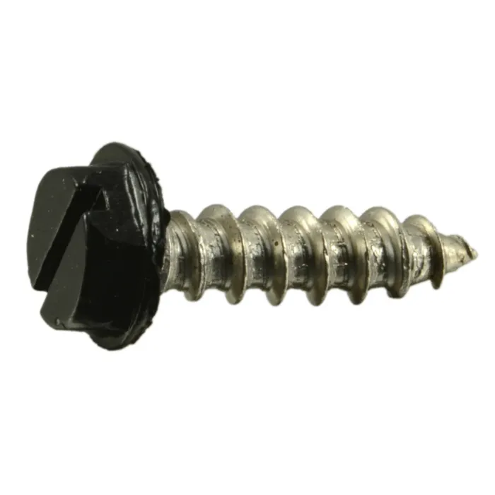 #10 x 3/4" Slotted Hex Washer Head, Sheet Metal Screw, Stainless Steel, Black 