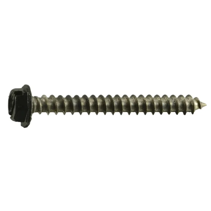 #8 x 1-1/2" Slotted Hex Washer Head, Sheet Metal Screw, Stainless Steel, Black 