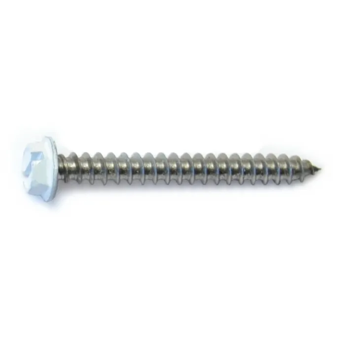 #8 x 1-1/2" Slotted Hex Washer Head, Sheet Metal Screw, Stainless Steel, White 
