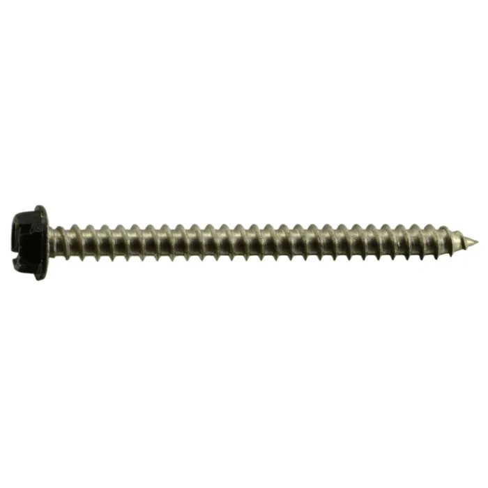 #8 x 2" Slotted Hex Washer Head, Sheet Metal Screw, Stainless Steel, Black 