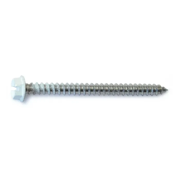 #8 x 2" Slotted Hex Washer Head, Sheet Metal Screw, Stainless Steel, White 