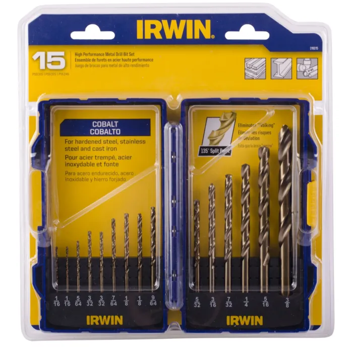Irwin IRWIN Drill Bit Set, Cobalt Alloy Steel, 15-Piece