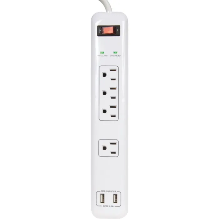 Prime Wire & Cable 4-Outlet 1200J White Surge Protector Strip with USB Charger & 4 Ft. Cord