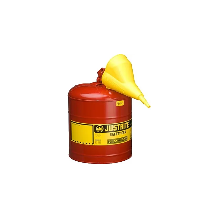 Justrite 5 Gallon Steel Safety Can for Flammables, Type I, Funnel, Flame Arrester, Red - 7150110