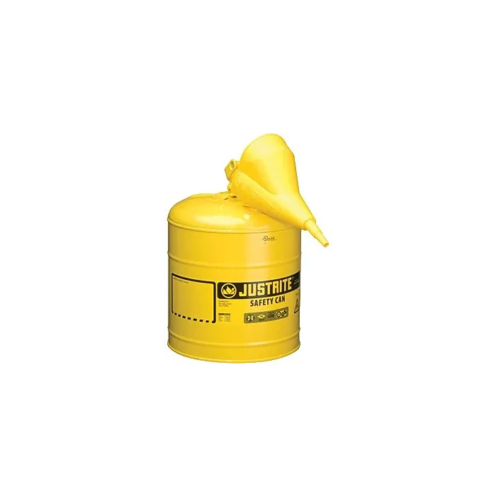 Justrite 5 Gallon Steel Safety Can for Diesel, Type I, Funnel, Flame Arrester, Yellow - 7150210