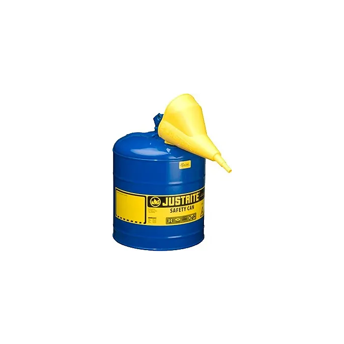Justrite 5 Gallon Steel Safety Can for Kerosene, Type I, Funnel, Flame Arrester, Blue - 7150310