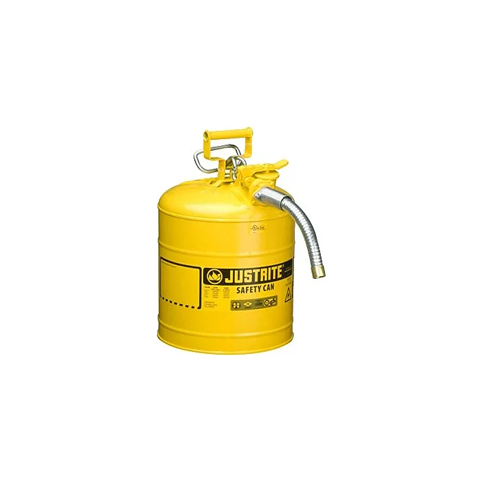 JustRite 5 Gallon, 1" Metal Hose, Steel Safety Can for Diesel, Type II, AccuFlow™, Yellow - 7250230