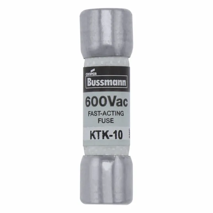 Bussmann Eaton Bussmann series KTK fuse, LIMITRON Fast-acting fuse, Control circuits, lighting circuit protection, meter circuits, 10 A, Non-indicating, Ferrule end x ferrule end, 100 kAIC at 600 V, Nickel-plated bronze endcap,Melamine tube, 600 V