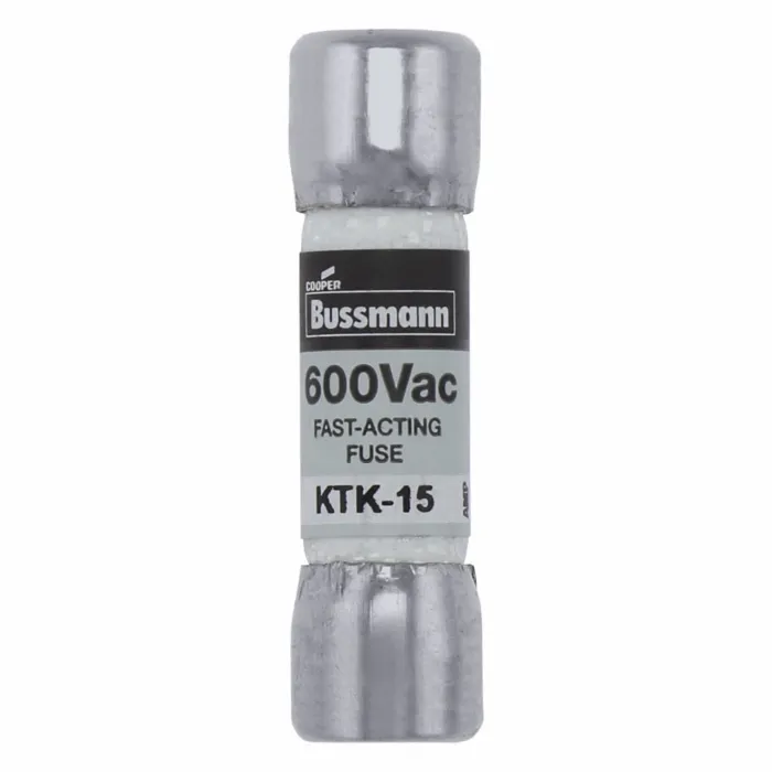 Bussmann Eaton Bussmann series KTK fuse, LIMITRON Fast-acting fuse, Control circuits, lighting circuit protection, meter circuits, 15 A, Non-indicating, Ferrule end x ferrule end, 100 kAIC at 600 V, Melamine tube,Nickel-plated bronze endcap, 600 V
