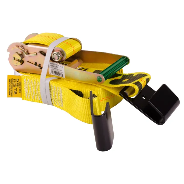 Ancra Cargo Heavy-Duty Ratchet Tie-Down w/ Flat Hooks (Yellow) 2 in. x 30 ft
