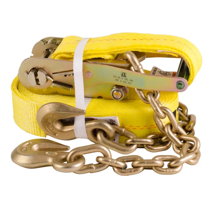 Ancra Cargo Ancra 500 Series 45982-15 Strap, 2 in W, 27 ft L, Polyester, Yellow, 3333 lb Working Load, Chain Anchor End