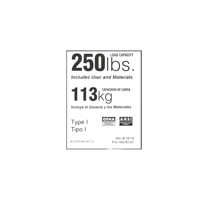 Werner 250 lb LeanSafe Ladder Label
