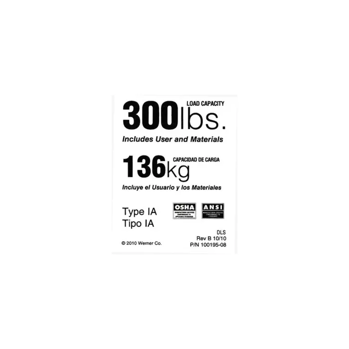 Werner 300 lb LeanSafe Ladder Label