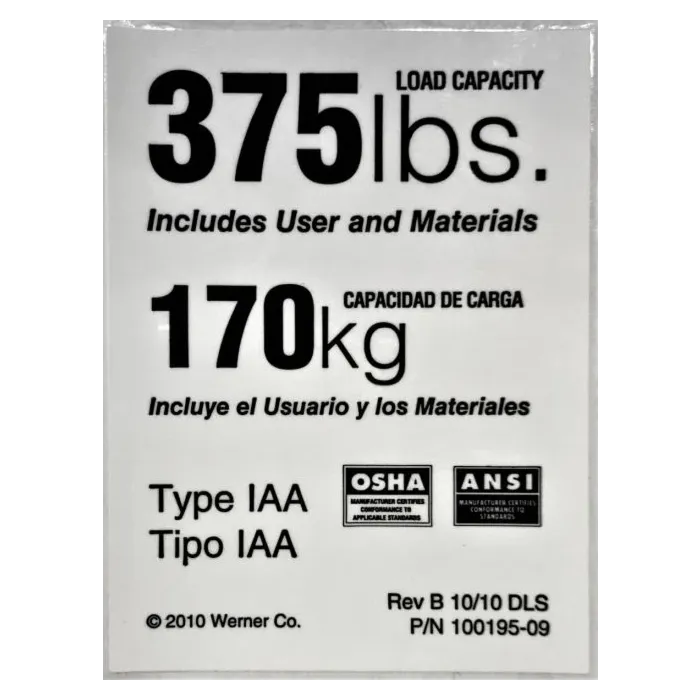 Werner 375 lb LeanSafe Ladder Label