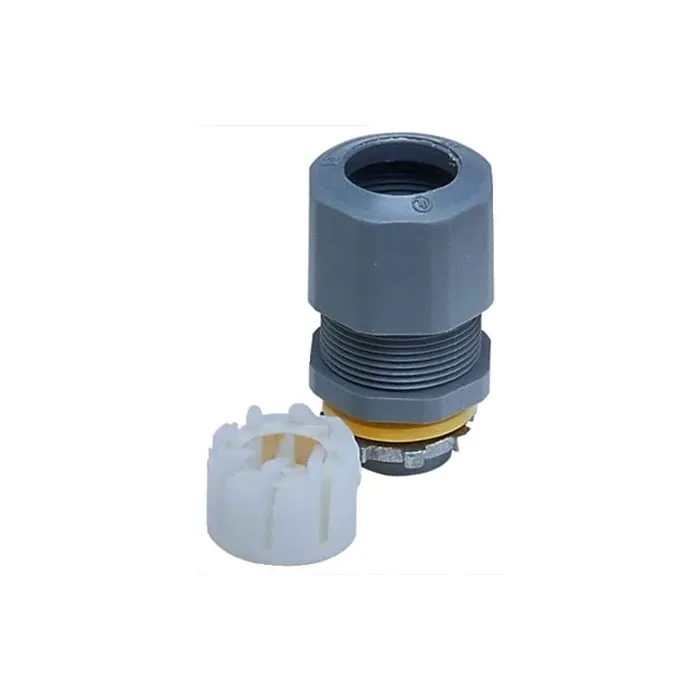 Arlington Industries Low-profile non-metallic, liquid-tight, oil-tight, and strain relief cord connector furnished with a sealing ring and locknut. Supports .100 to .300 cord range. Includes assembled LPCG50 UF grommet 14/2 to 12/2 and cord grommet .100 t