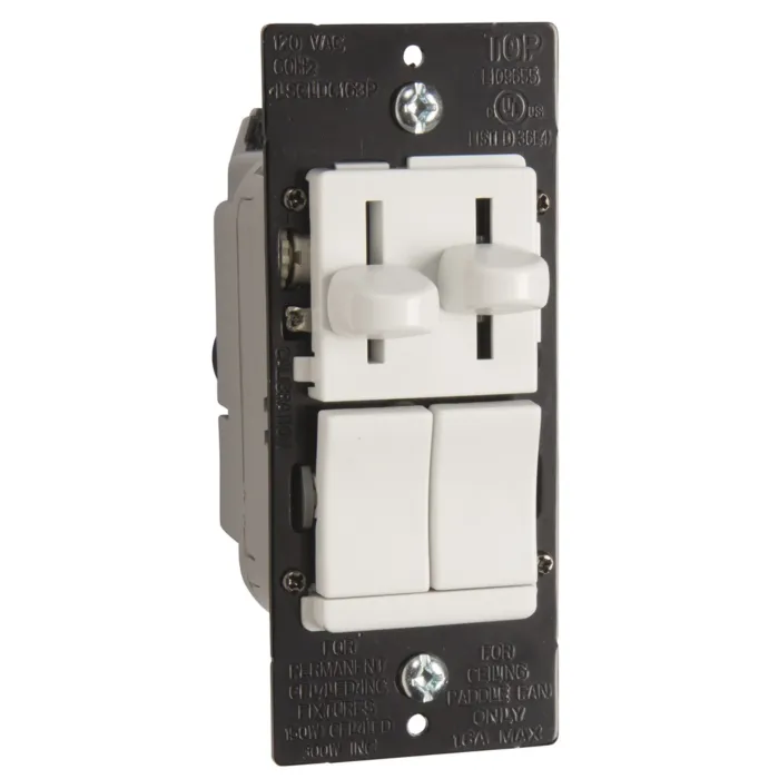 Pass & Seymour LS Series CFL/LED/Incandescent Single Pole/3-Way Slide Dimmer with Single Pole/3-Way, 3-Speed De-Hummer Fan Control, Preset, White