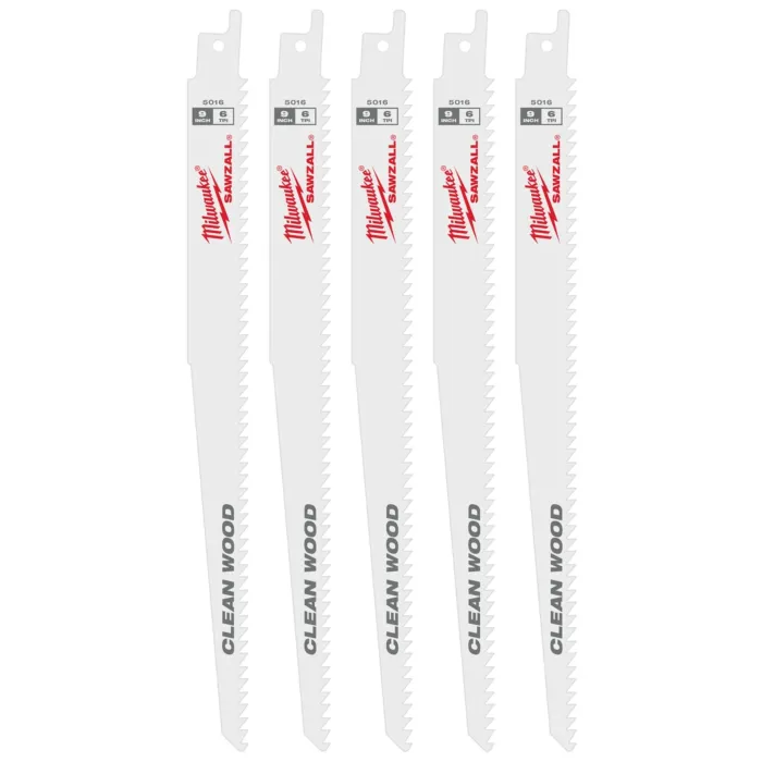 Milwaukee 9" 6 TPI Fleam Ground SAWZALL® Blade for Clean Wood (5 PK)