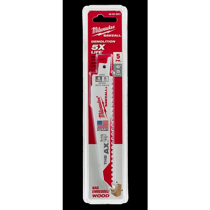 Milwaukee 6" 5 TPI AX™ SAWZALL® Blade for Wood with Nails (5 PK)